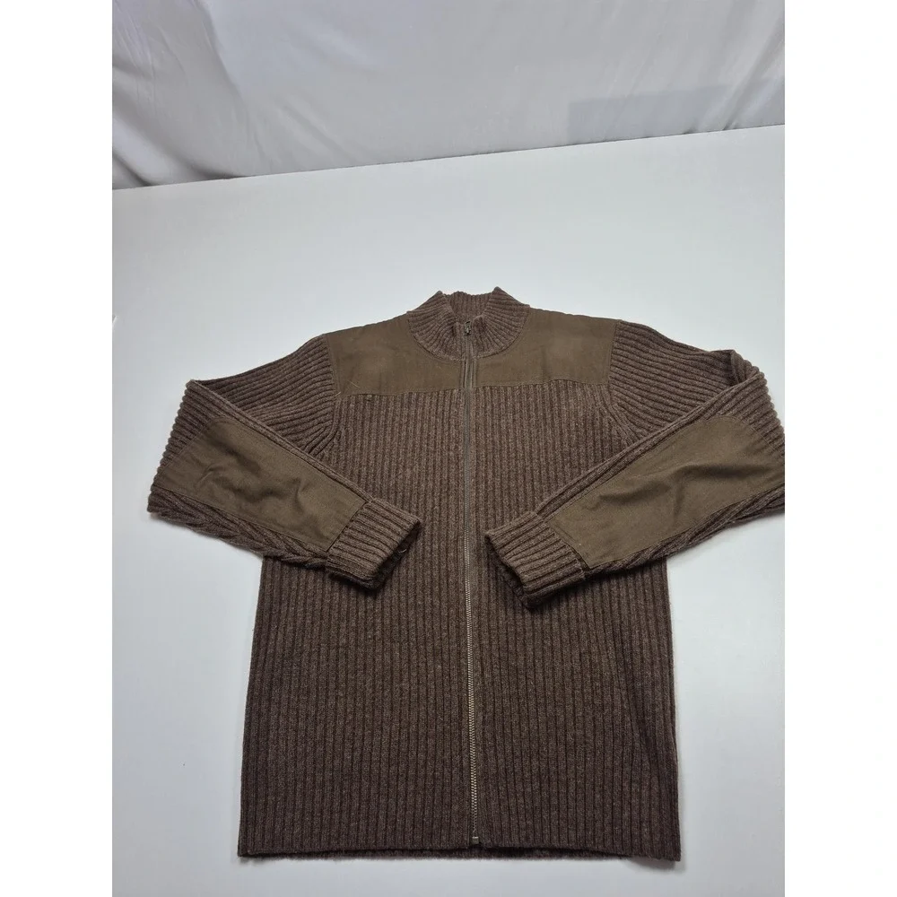 L.L. Bean Commando Sweater Men's Large Brown Merino Wool Full Zip Mock Neck